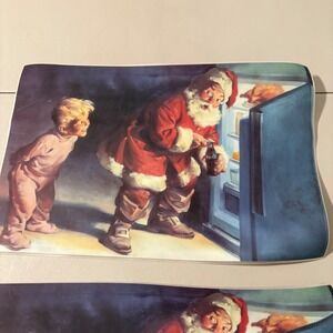 Vintage Coca Cola Santa Claus & Boy Refrigerator‎ Christmas Placemats Set of 3